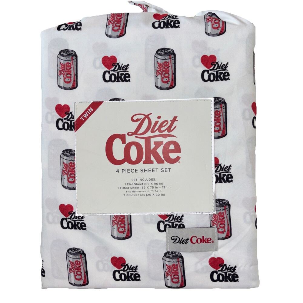 Diet Coke TWIN Sheet Set White And Red Love Diet Coke Heart Coca Cola